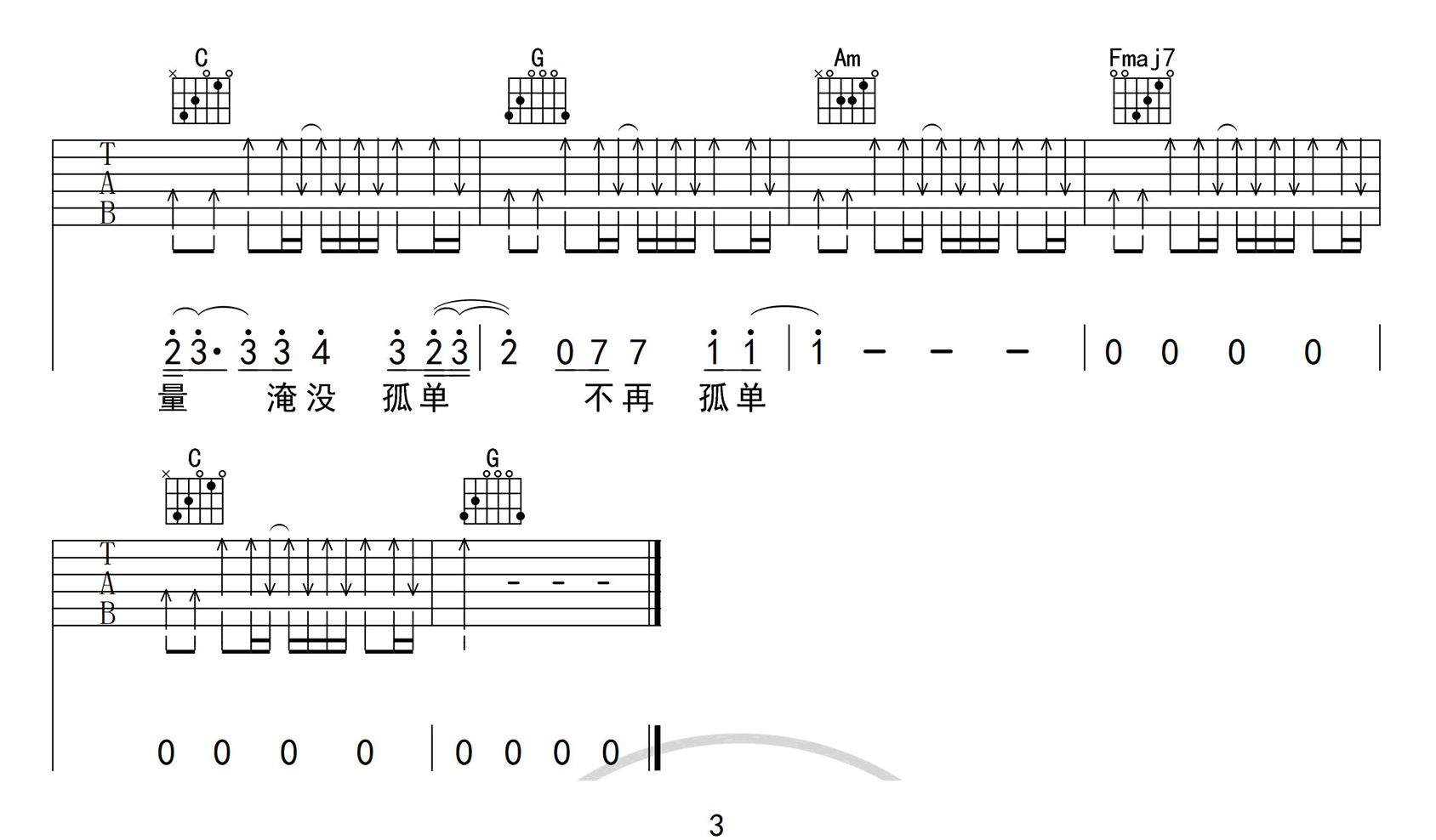你的答案吉他谱3-阿冗-C调指法