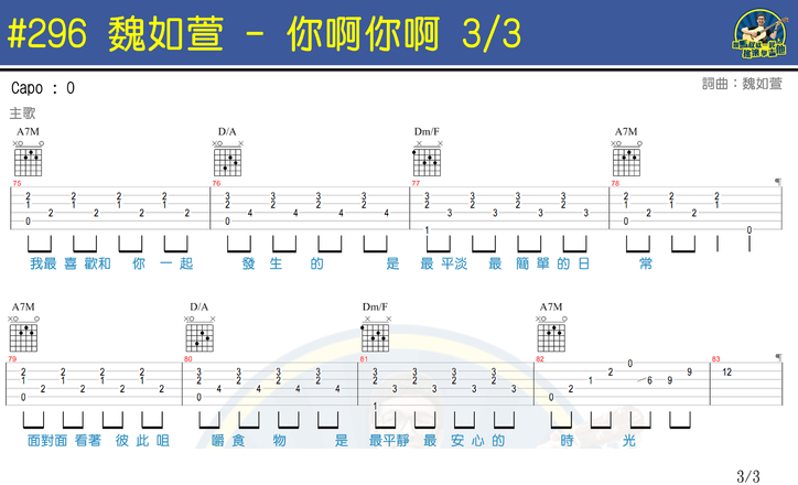 你啊你啊吉他谱3-魏如萱-C调指法