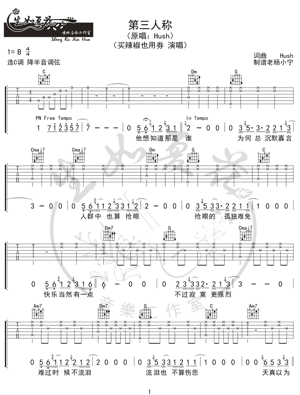 第三人称吉他谱1-买辣椒也用券-C调指法