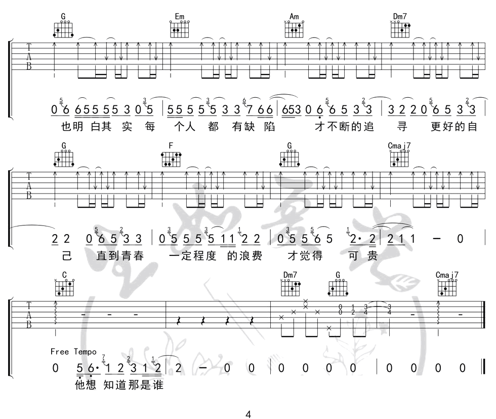 第三人称吉他谱4-买辣椒也用券-C调指法