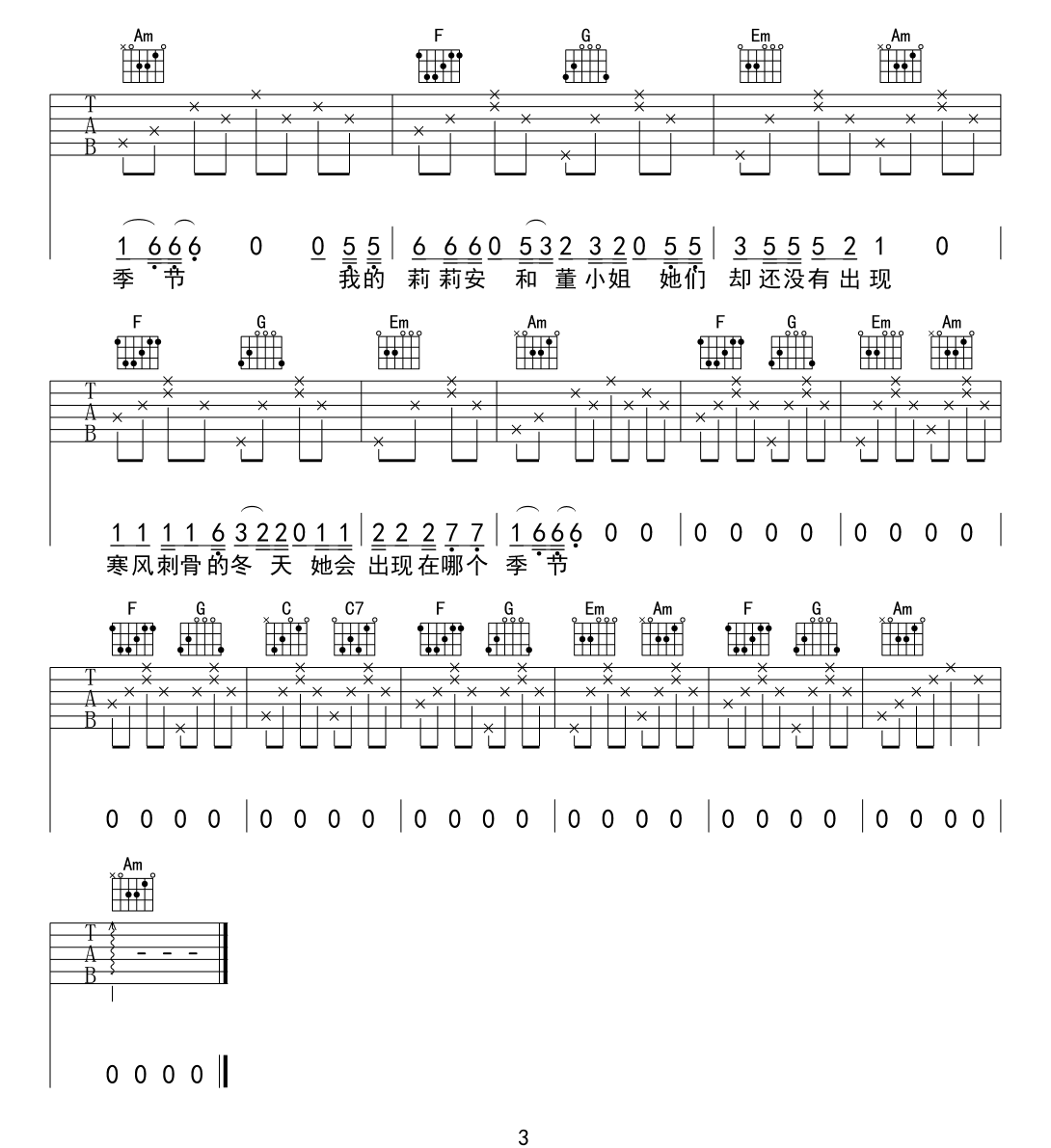 我不是你的宋冬野吉他谱3-林启得-C调指法