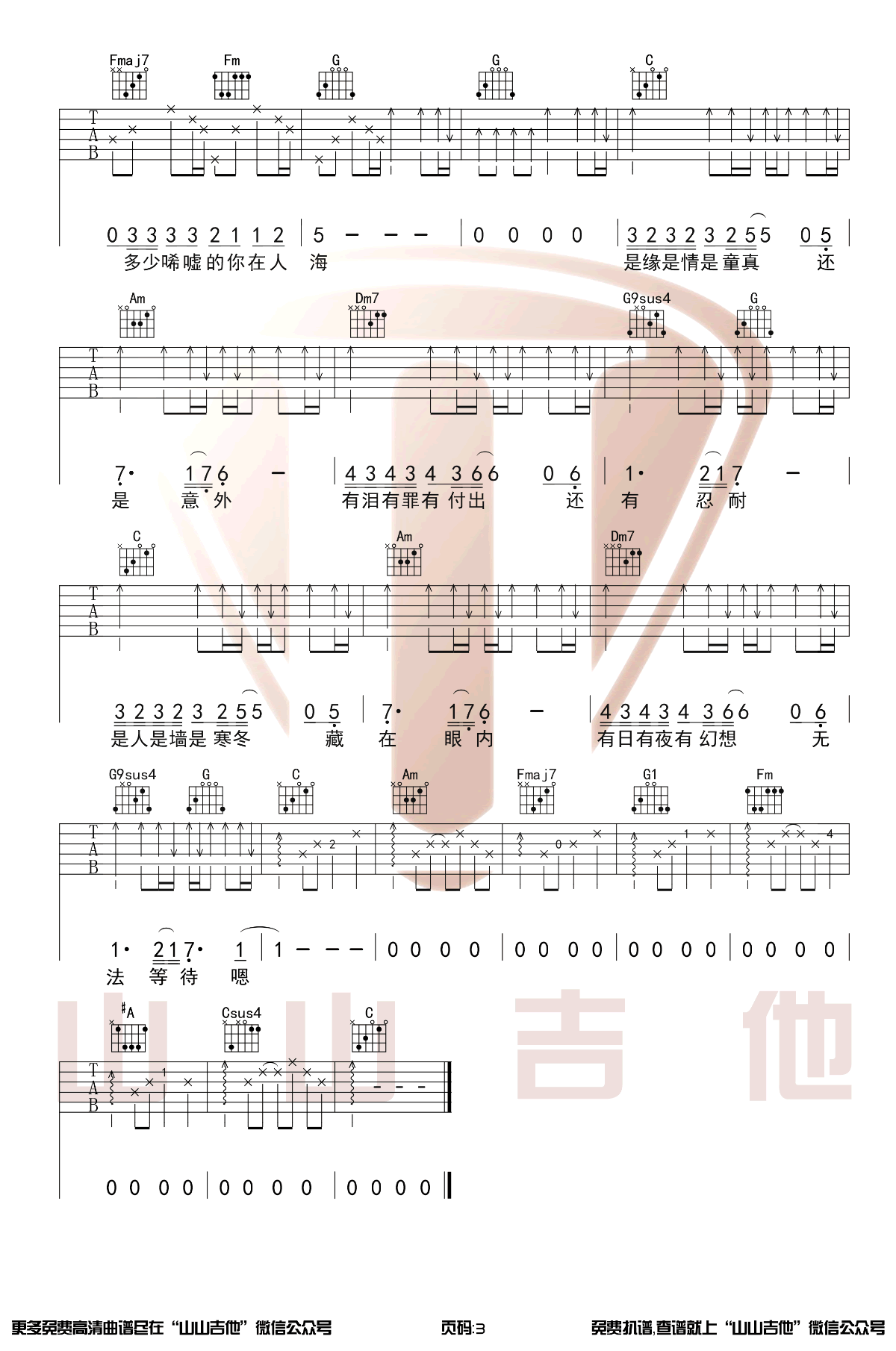 情人吉他谱3-Beyond-C调指法