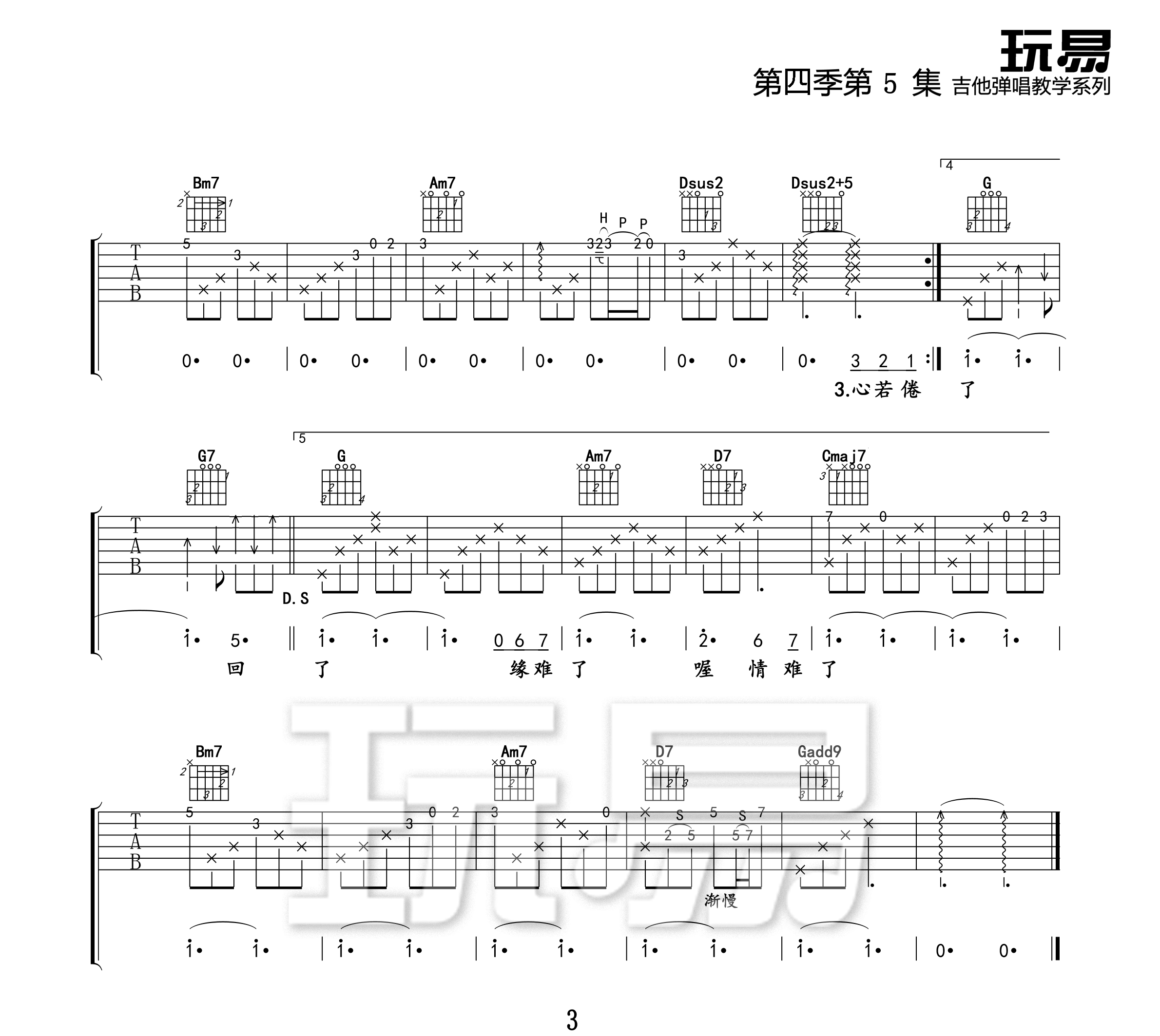 新不了情吉他谱3-萧敬腾-G调指法