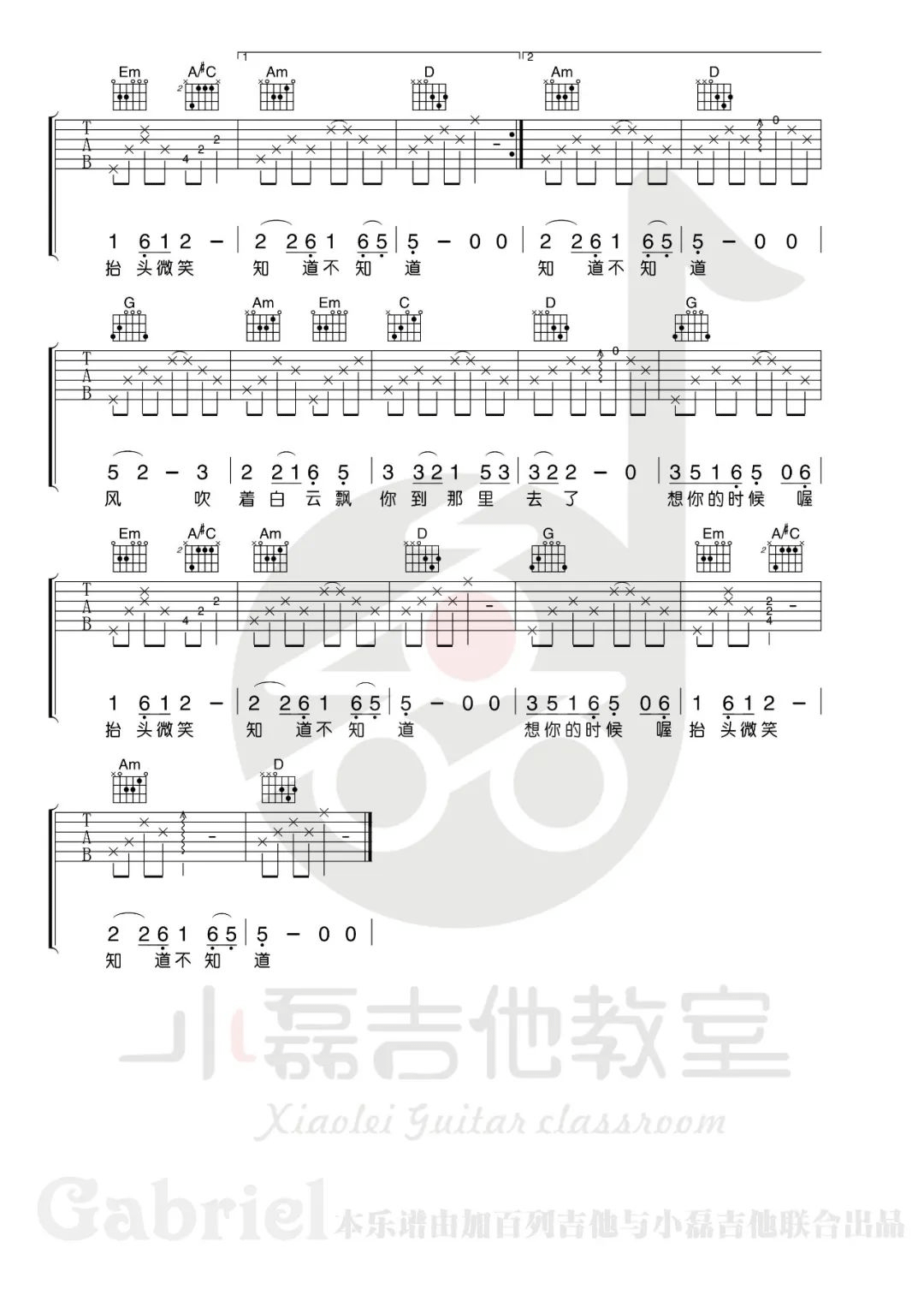 知道不知道吉他谱2-刘若英-G调指法