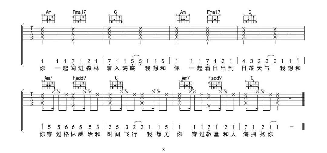 失眠飞行吉他谱3-沈以诚-C调指法