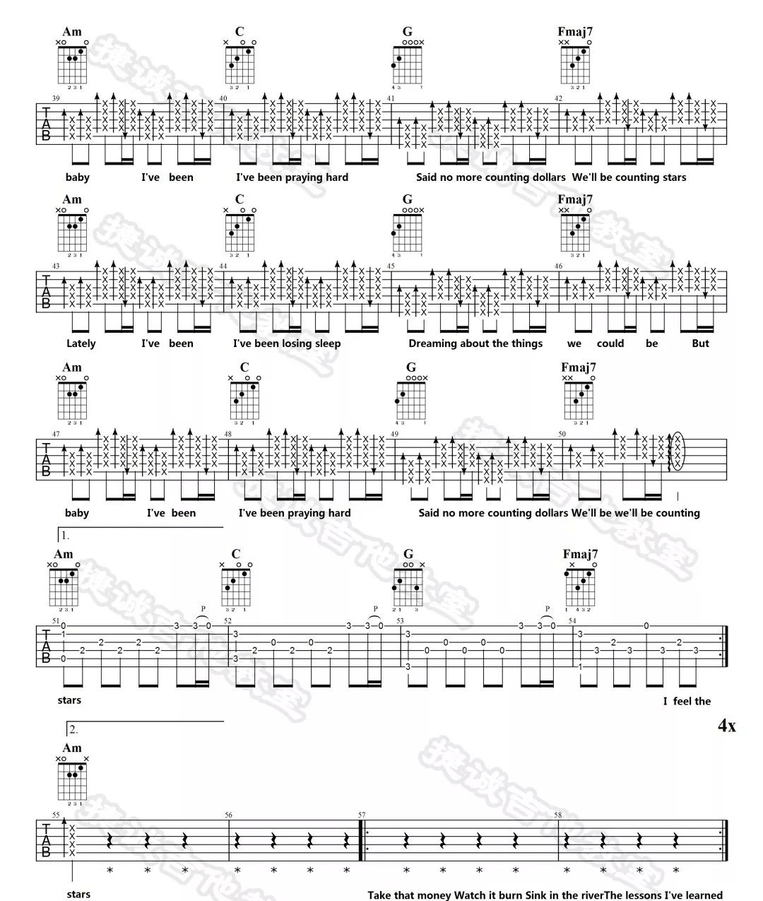 Counting-Stars吉他谱3-One-Republic-C调指法