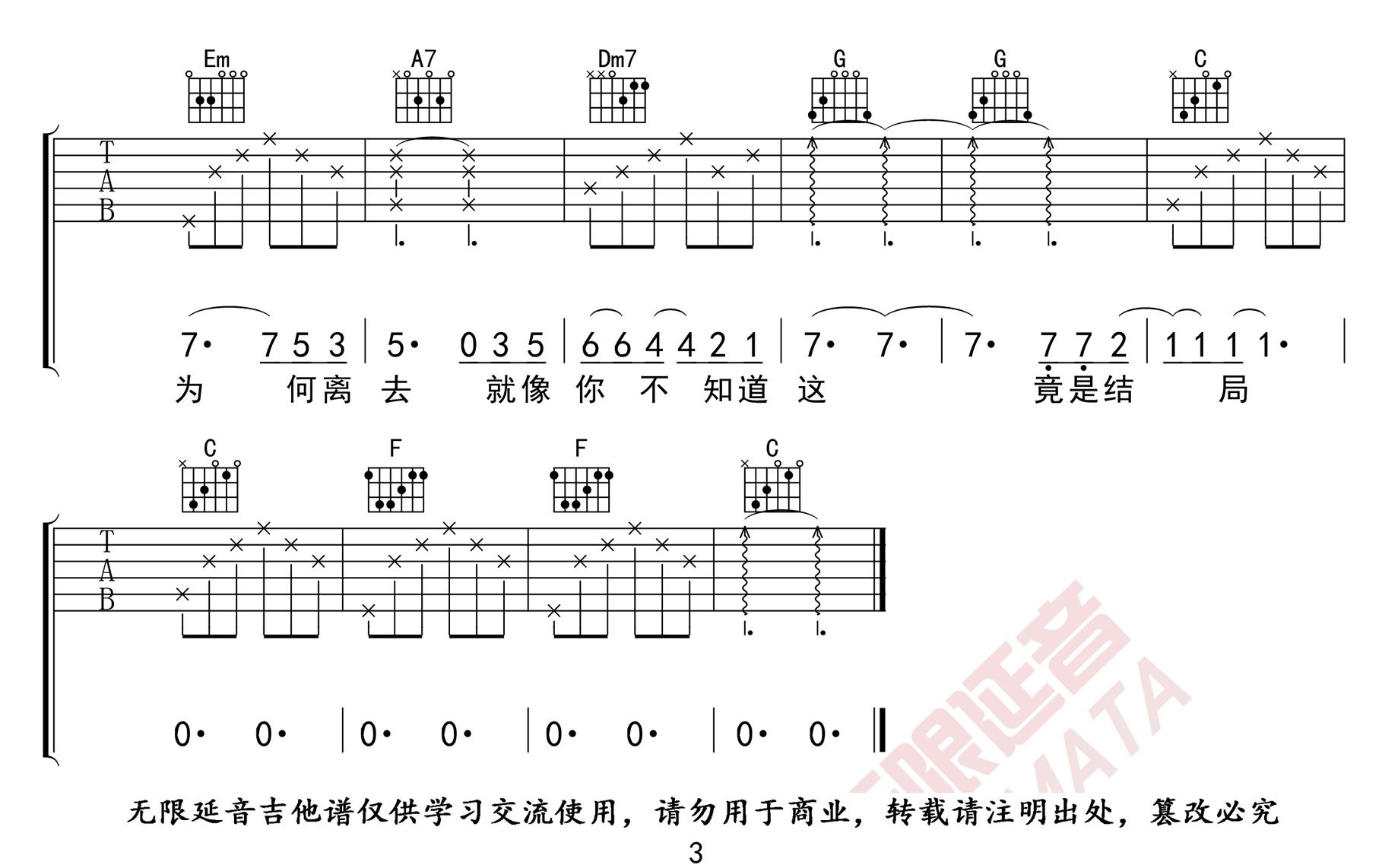 后会无期吉他谱3-邓紫棋-C调指法