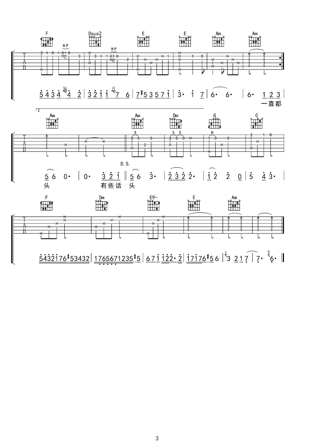 别想他吉他谱3-悦开心-C调指法