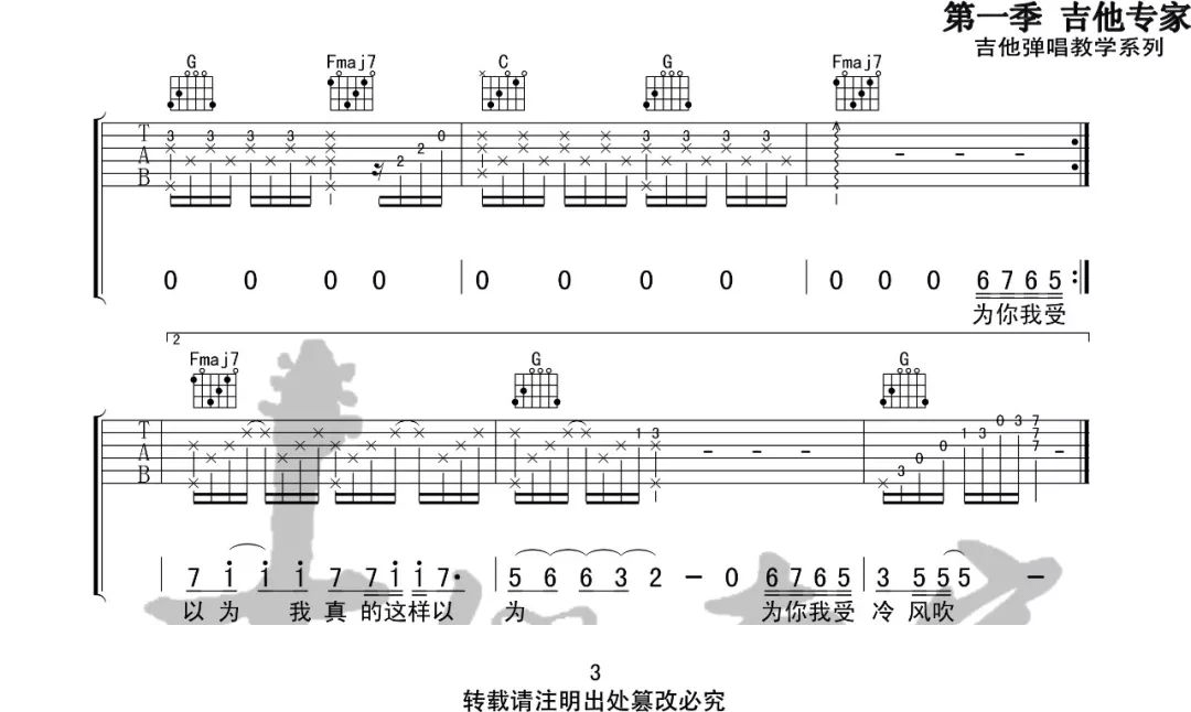 为你我受冷风吹吉他谱3-胡彦斌-C调指法