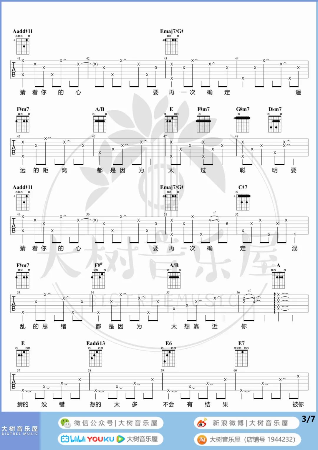 太聪明吉他谱3-陈绮贞-E调指法