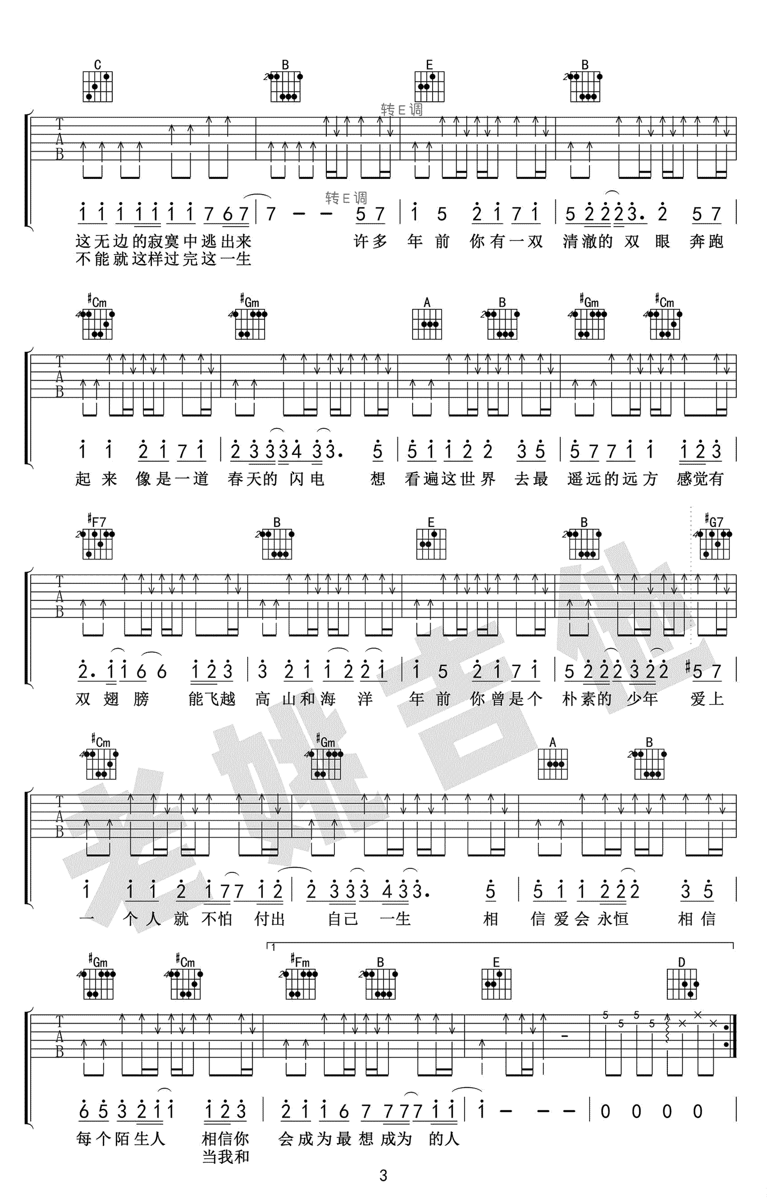 你曾是少年吉他谱3-S.H.E-G调指法