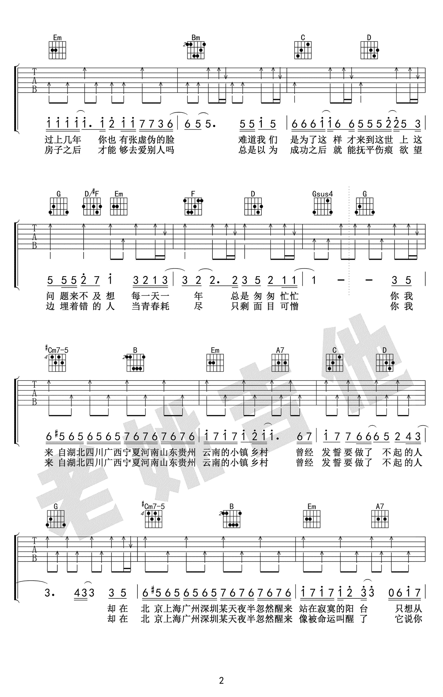 你曾是少年吉他谱2-S.H.E-G调指法