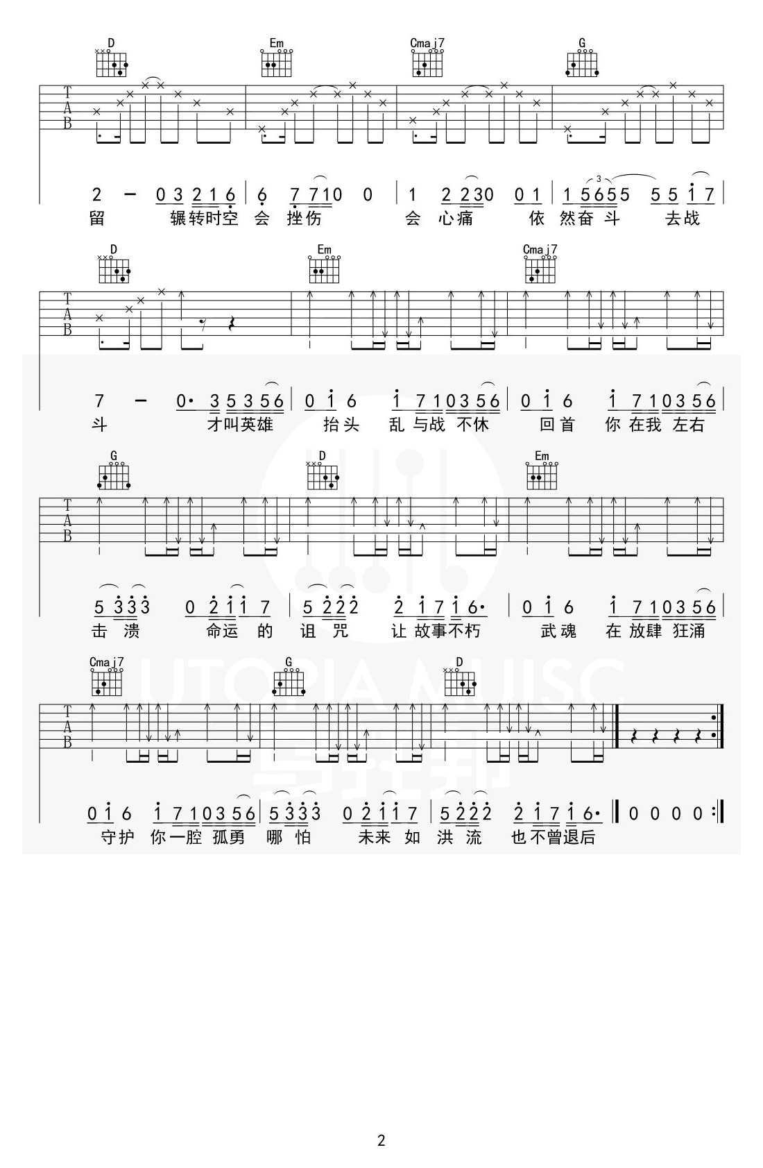 破茧吉他谱2-张韶涵-G调指法