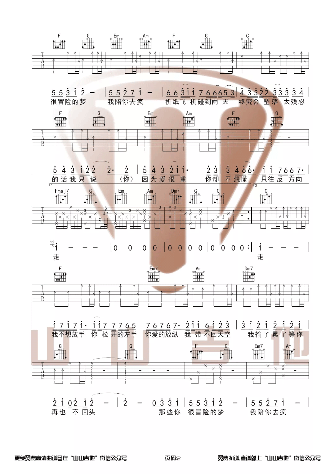 那些你很冒险的梦吉他谱2-林俊杰-C调指法