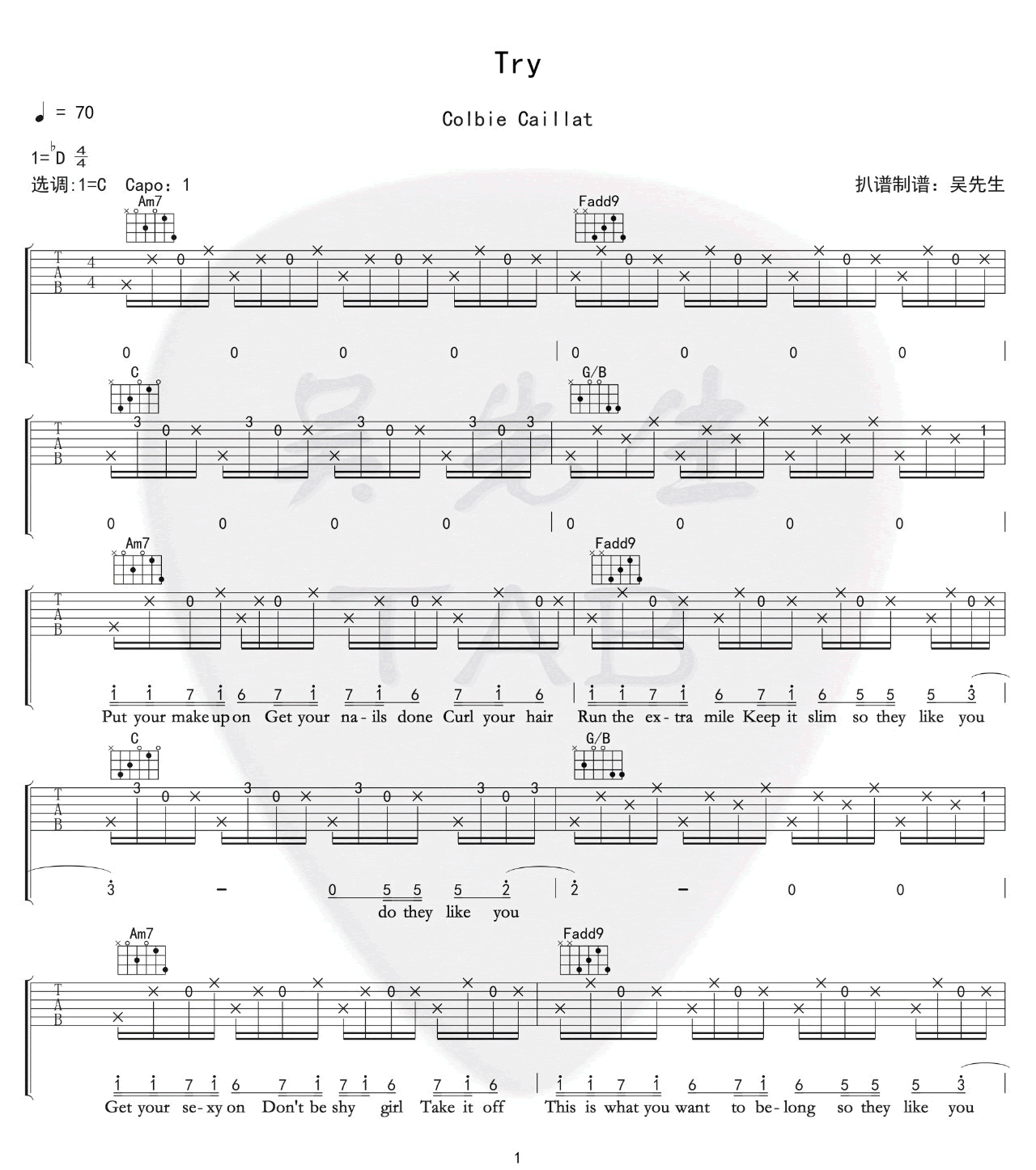 Try吉他谱1-Colbie-Caillat-C调指法