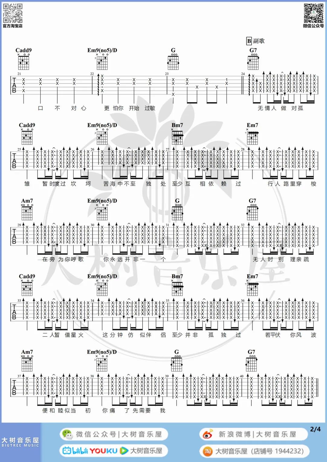 孤雏吉他谱2-AGA-指法