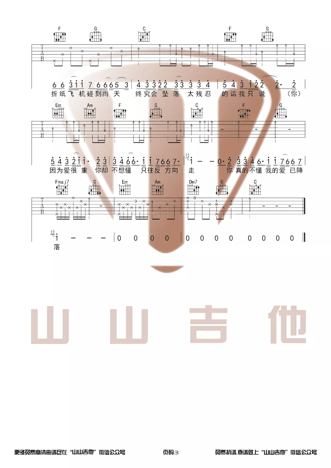 那些你很冒险的梦吉他谱3-林俊杰-C调指法