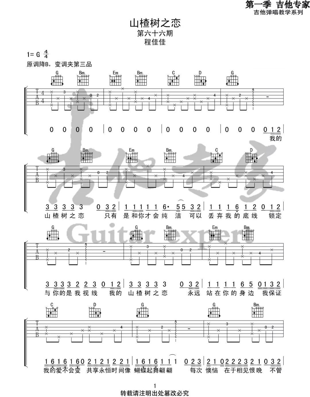 山楂树之恋吉他谱1-大能人-G调指法