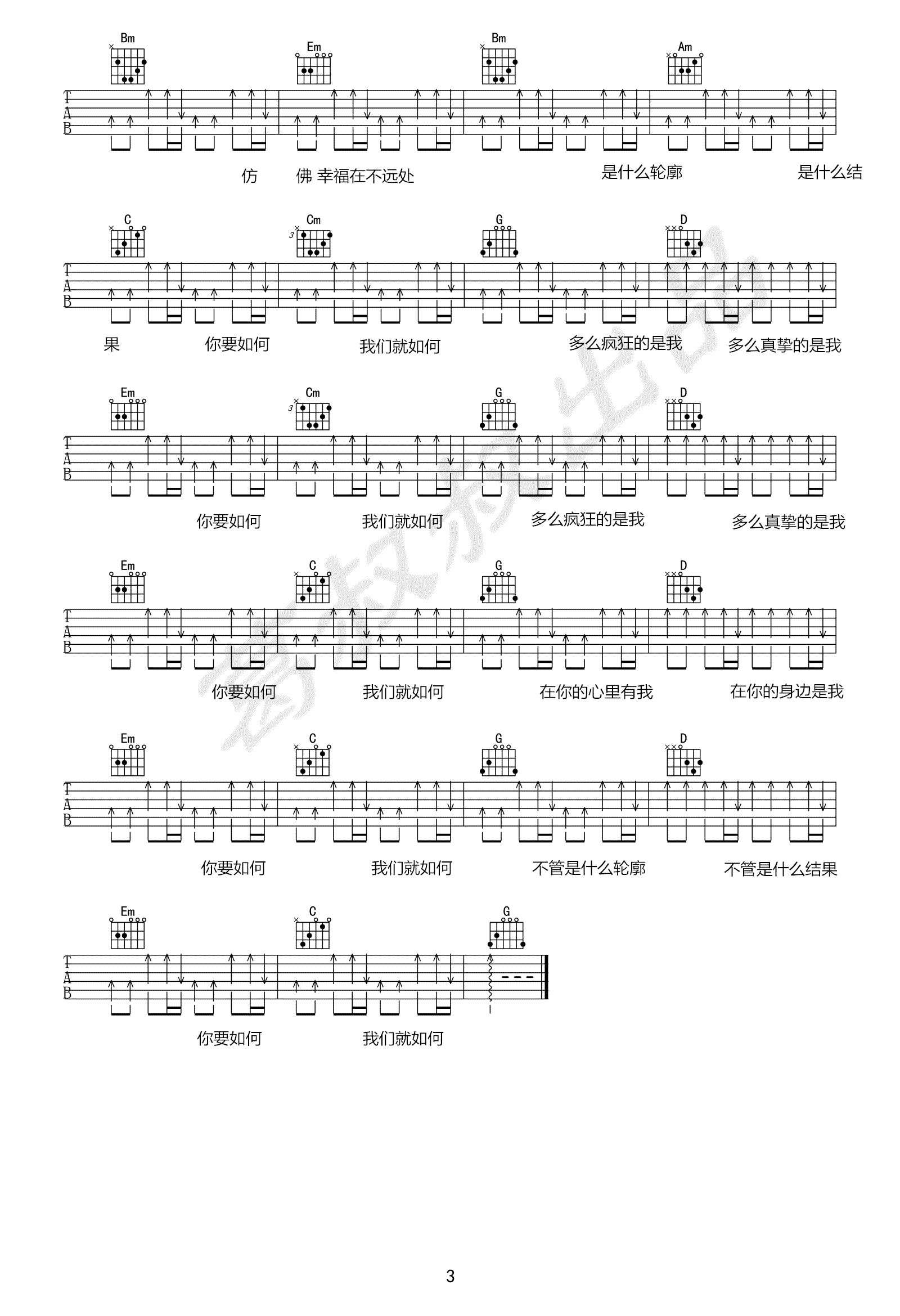 你要如何我们就如何吉他谱3-康姆士乐团-G调指法