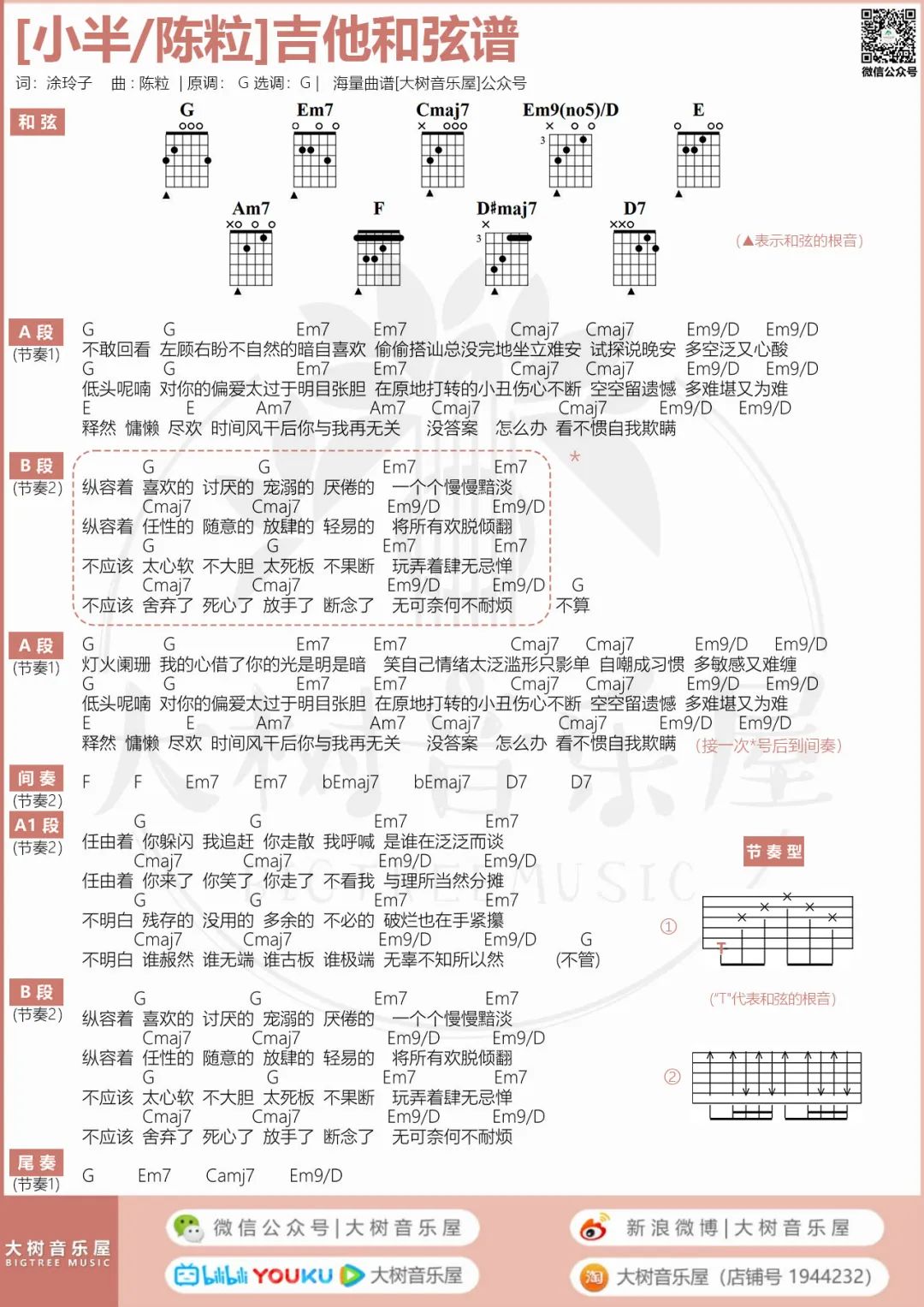 小半吉他谱6-陈粒-G调指法