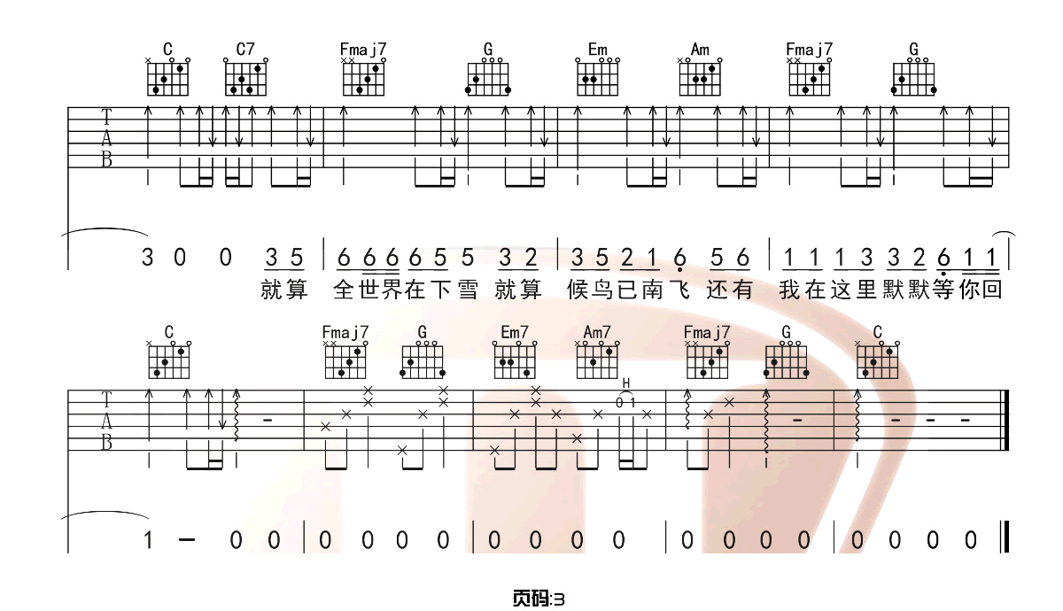 还有我吉他谱3-任贤齐-C调指法