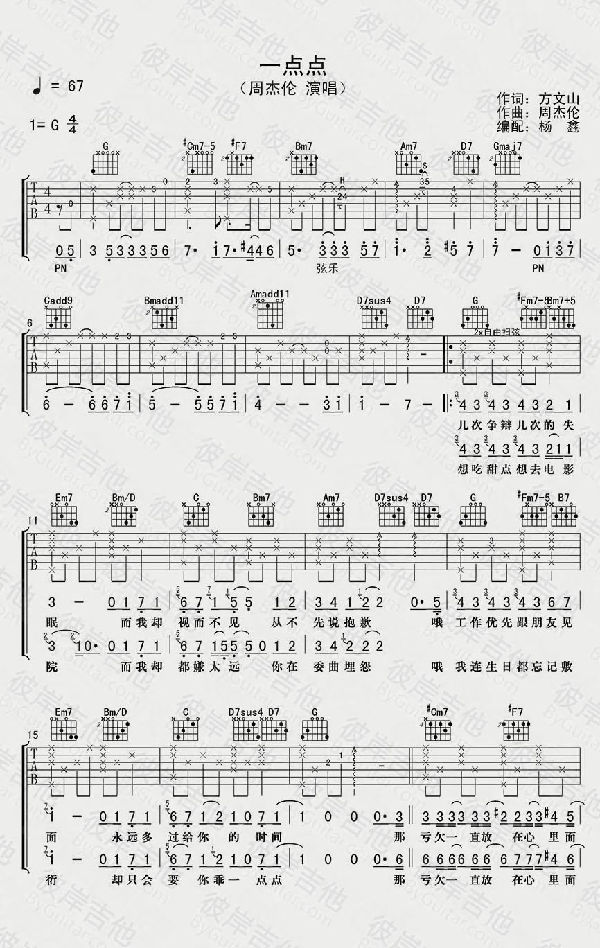 一点点吉他谱1-周杰伦-G调指法