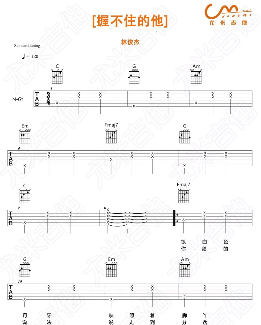 握不住的他吉他谱1-林俊杰-C调指法
