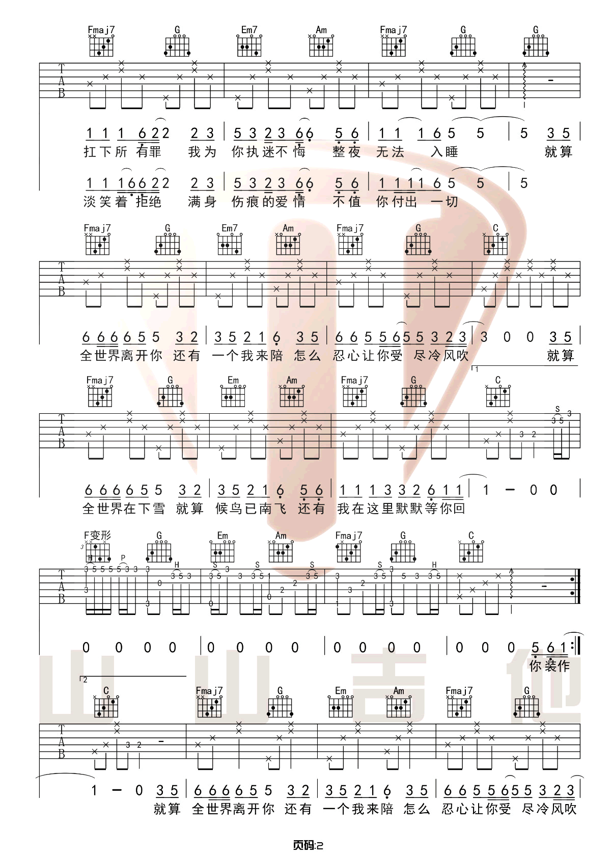 还有我吉他谱2-任贤齐-C调指法