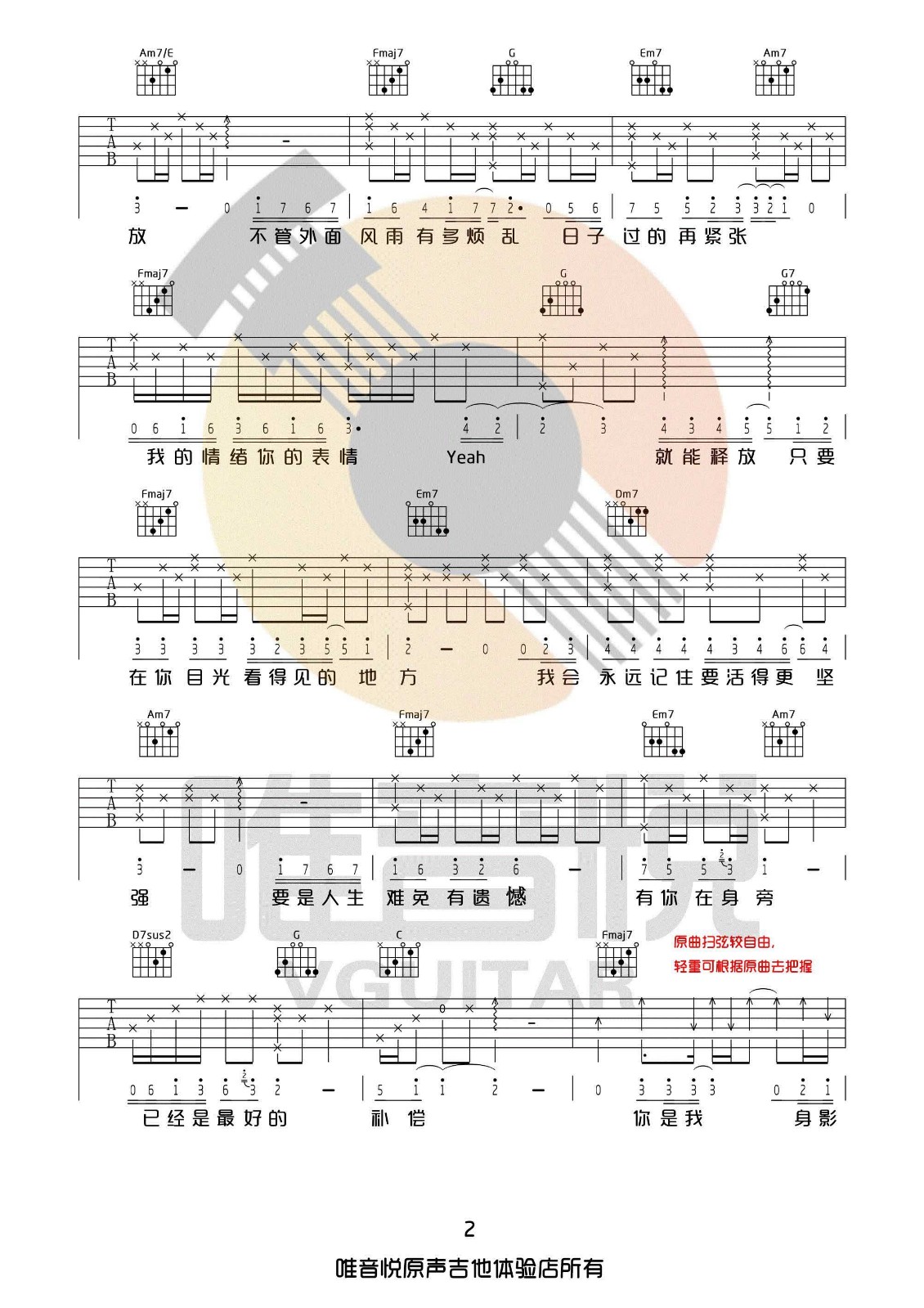 只要有你的地方吉他谱2-林俊杰-C调指法