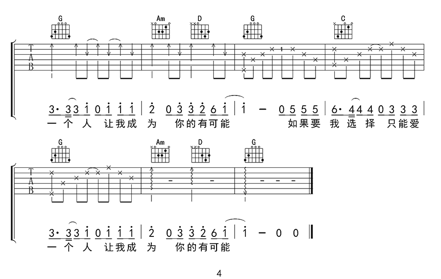 有可能的夜晚吉他谱4-曾轶可-G调指法