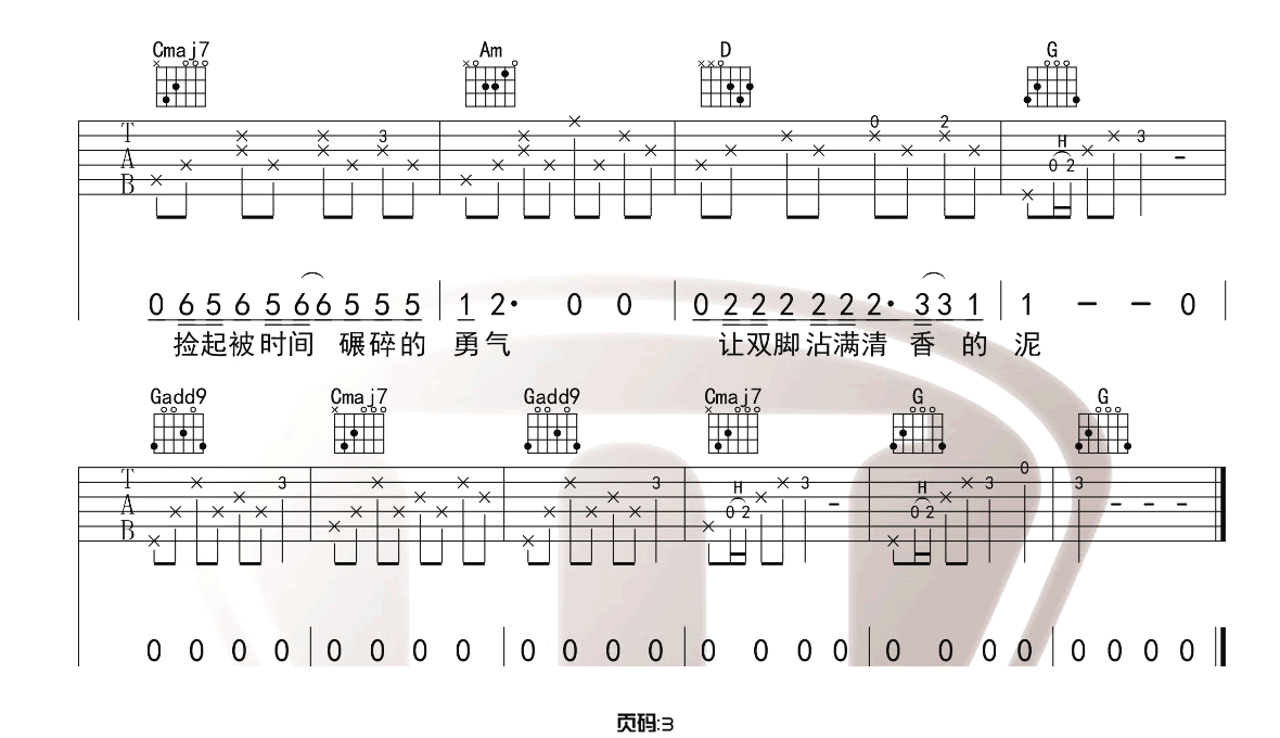 去大理吉他谱3-郝云-G调指法