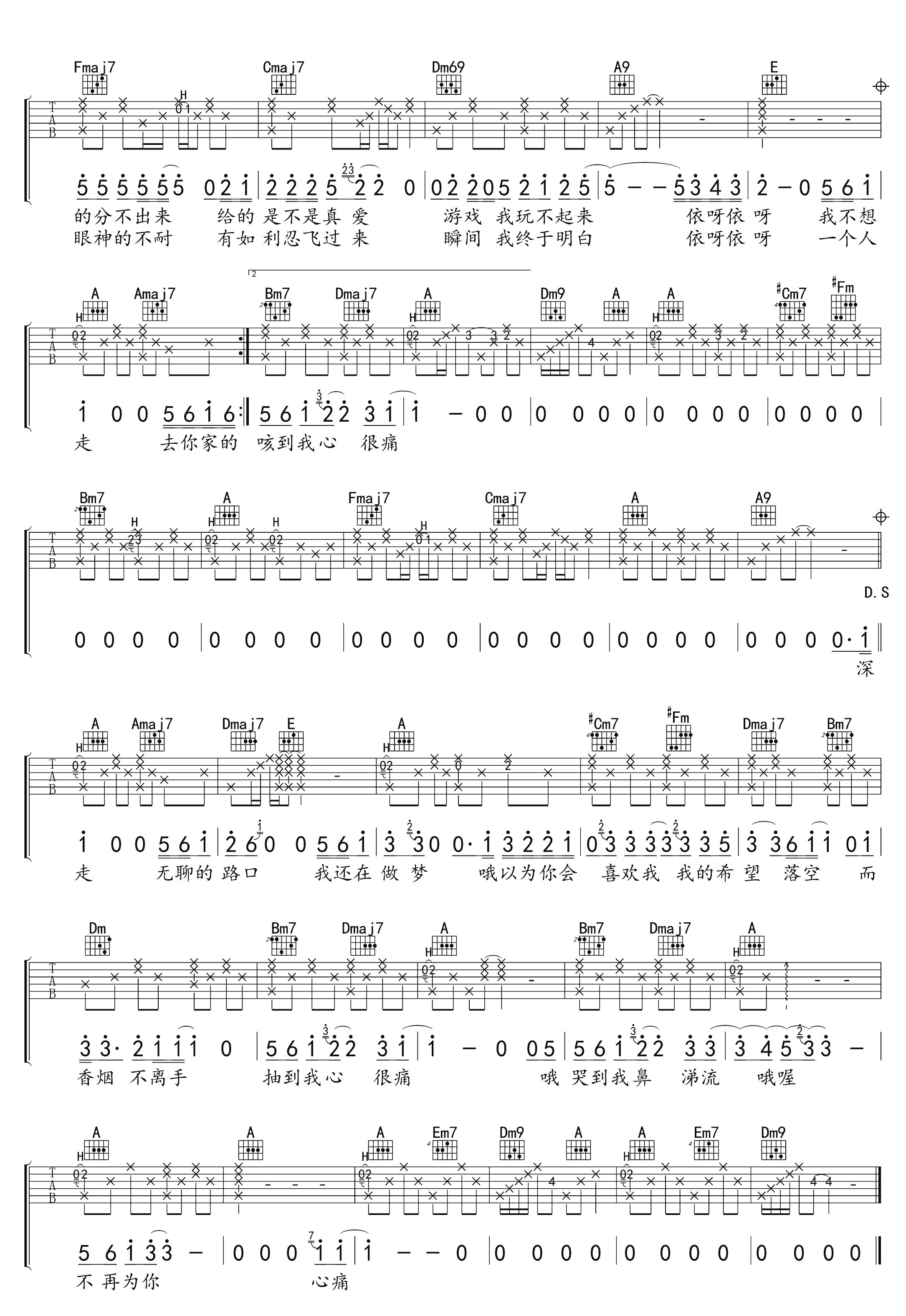 路口吉他谱2-张震岳-A调指法