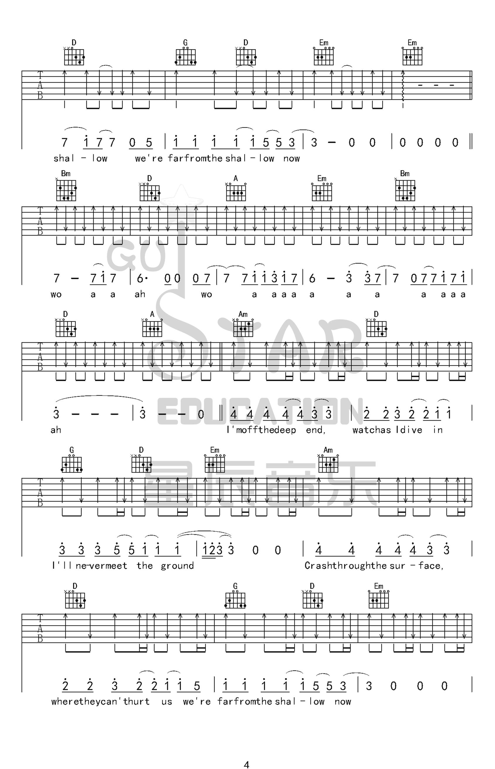 Shallow吉他谱4-Lady-Gaga-G调指法