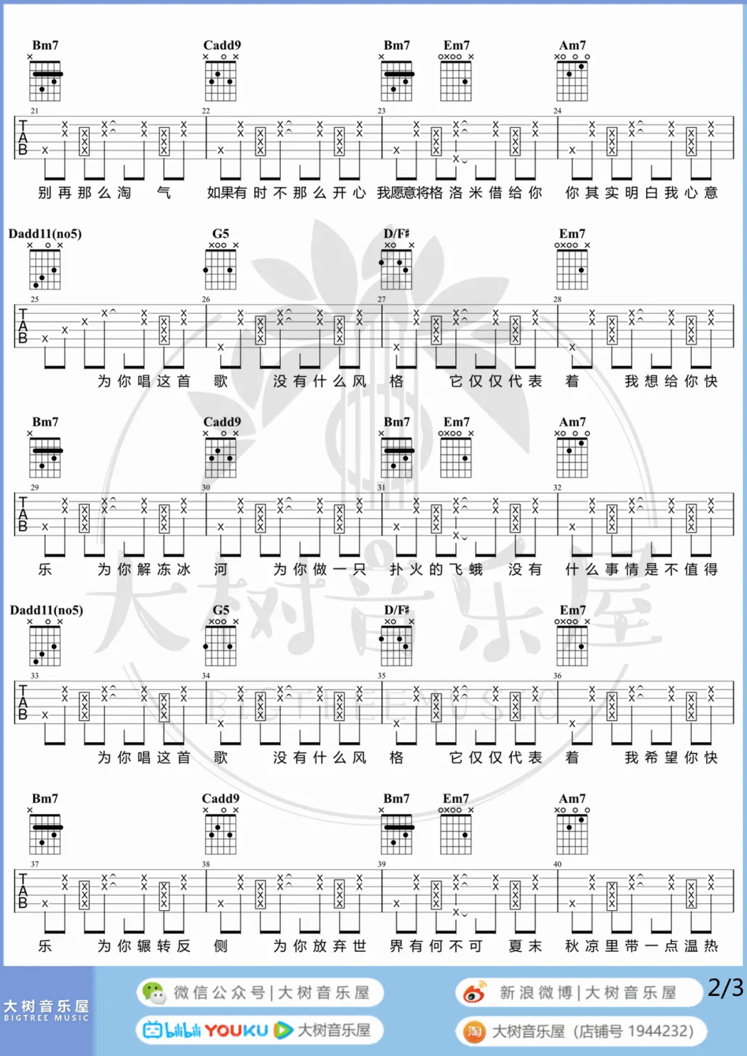 有何不可吉他谱2-许嵩-G调指法