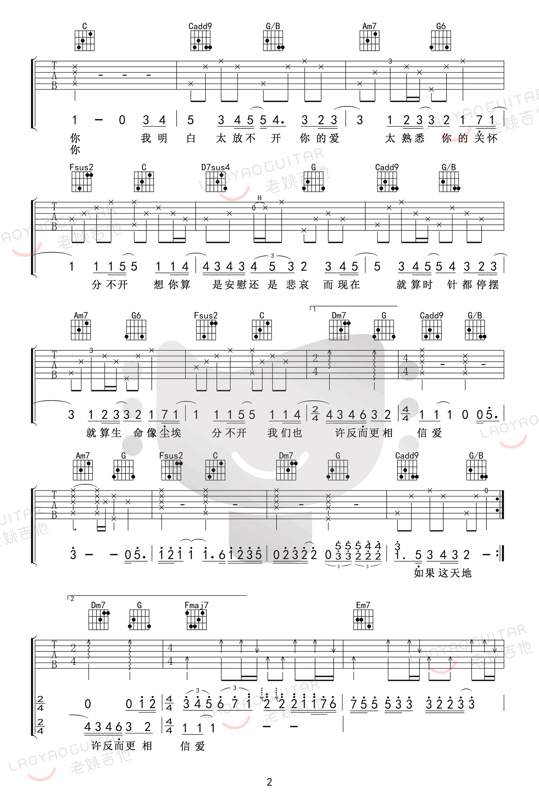 忽然之间吉他谱2-莫文蔚-C调指法
