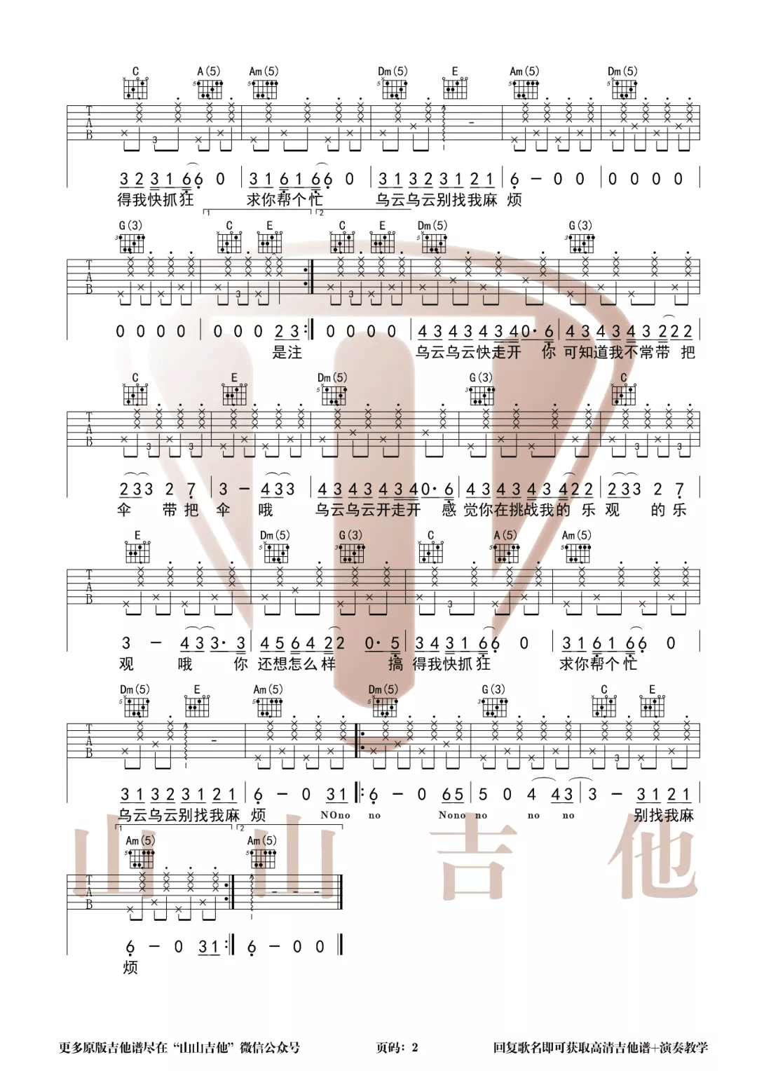 别找我麻烦吉他谱2-蔡健雅-C调指法