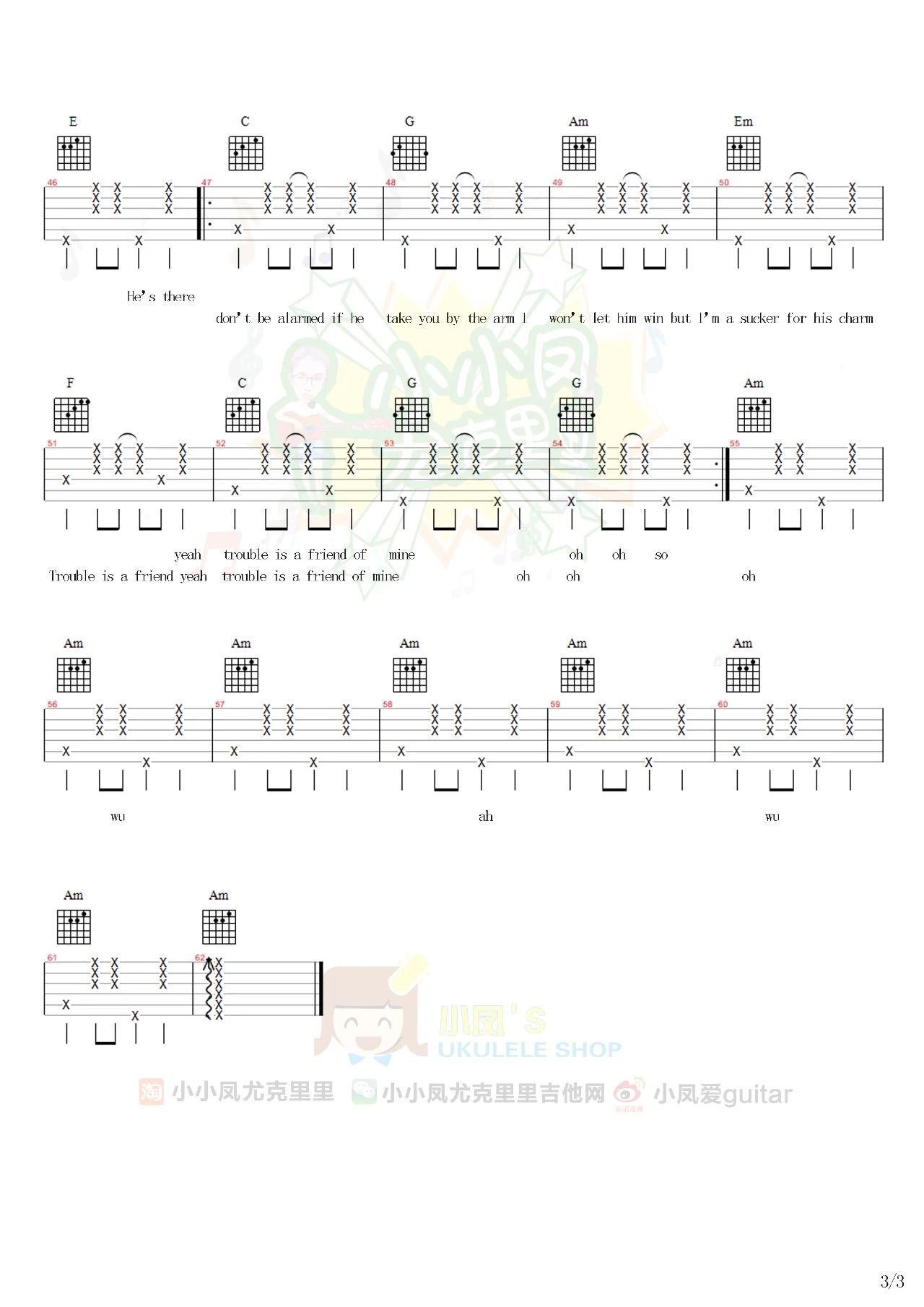 Trouble-Is-A-Friend吉他谱3-Lenka-C调指法