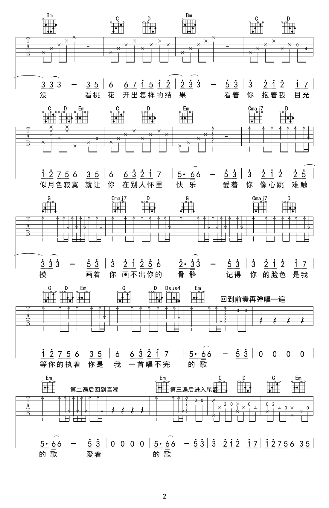 画心吉他谱2-张靓颖-G调指法