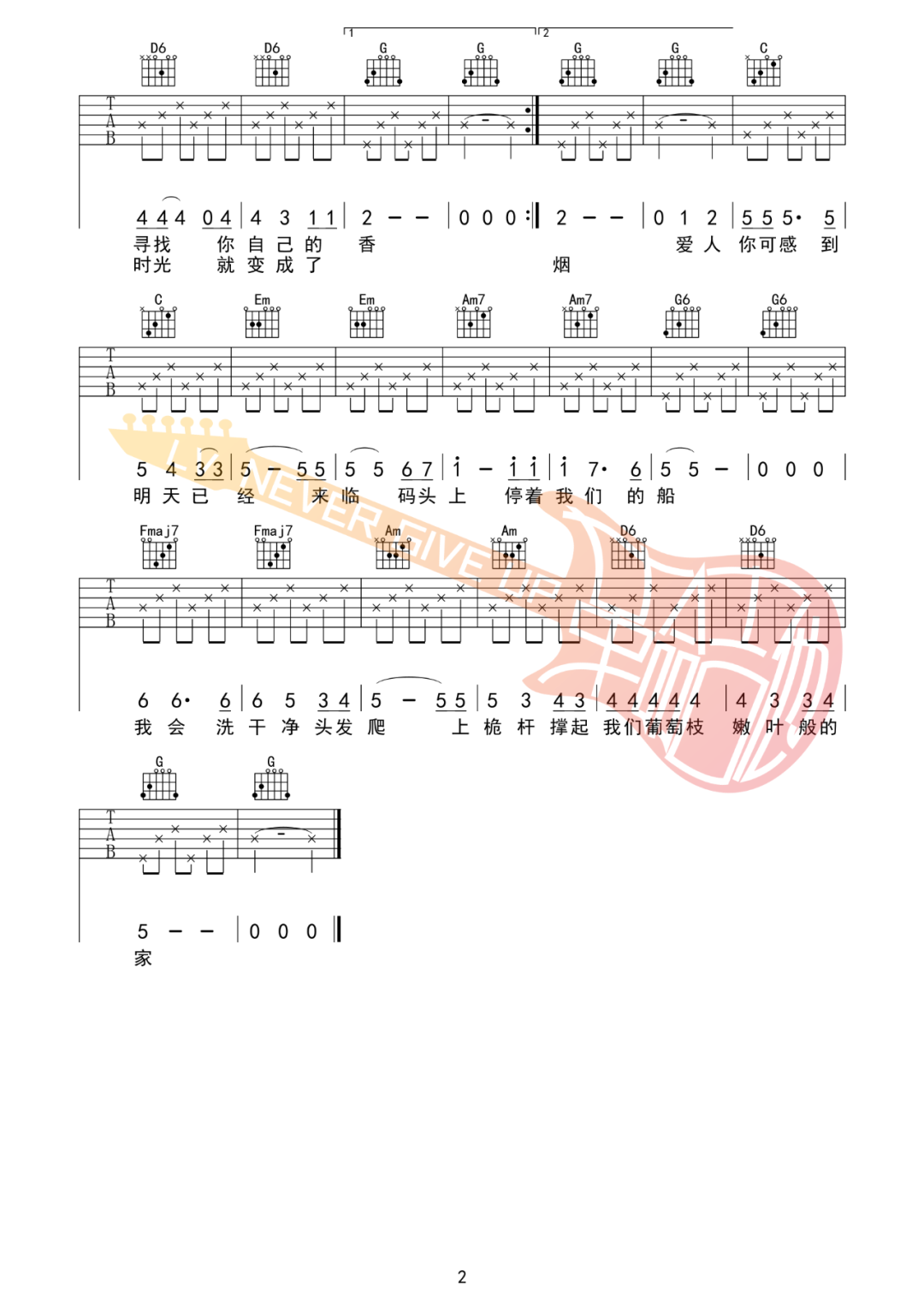 米店吉他谱2-张玮玮-C调指法