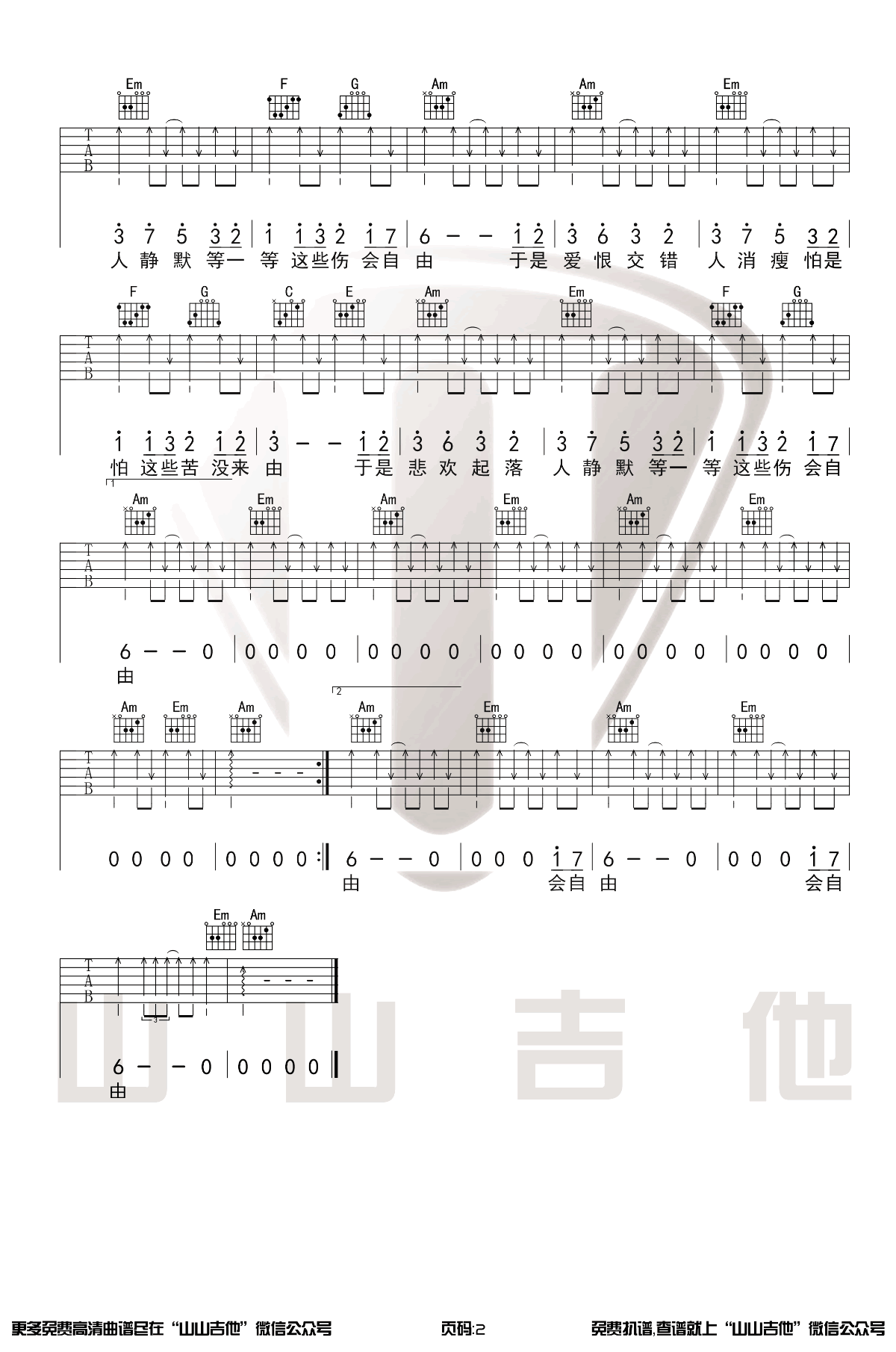 口是心非吉他谱2-张雨生-C调指法