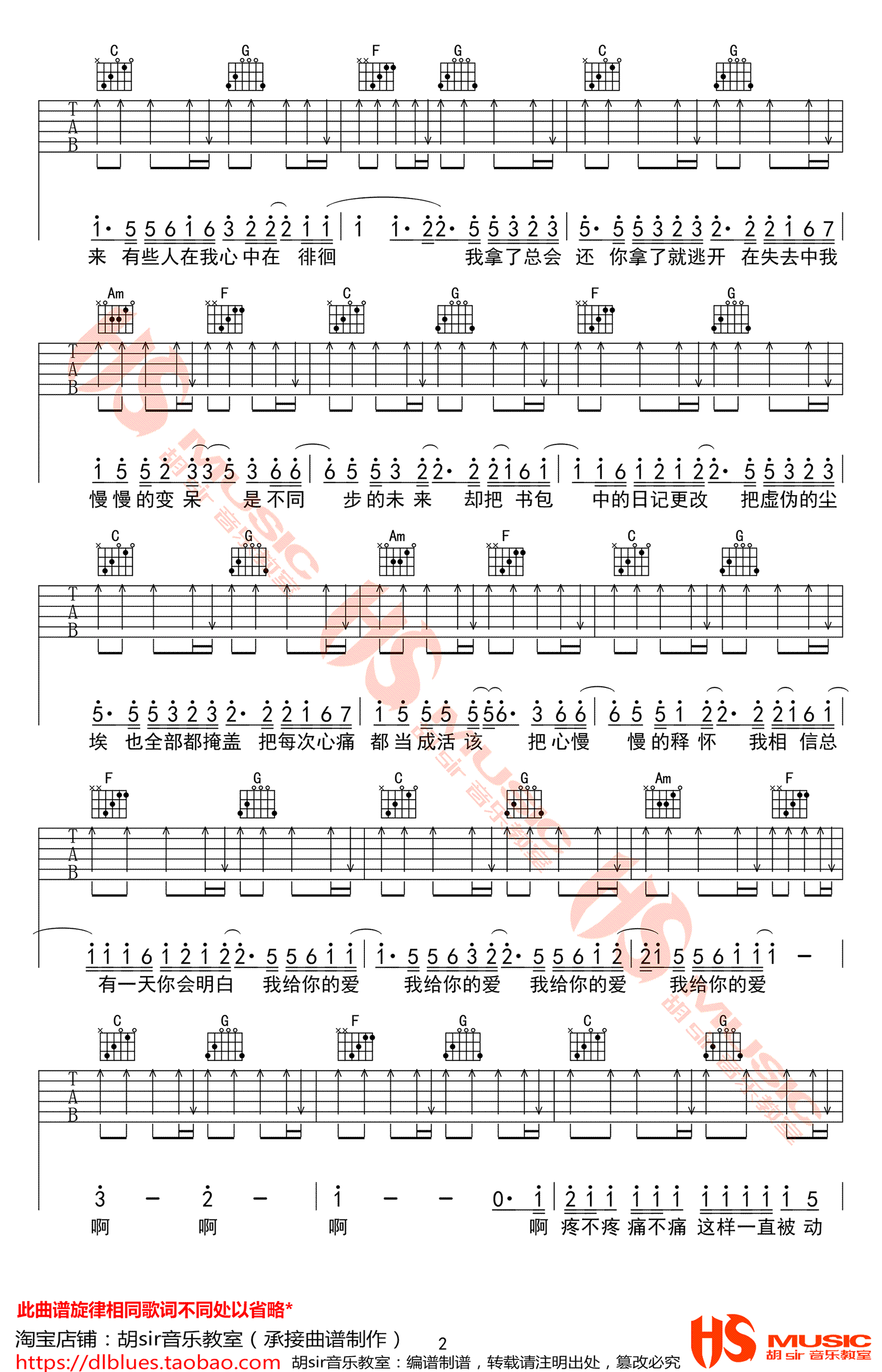 去年夏天吉他谱2-王大毛-C调指法