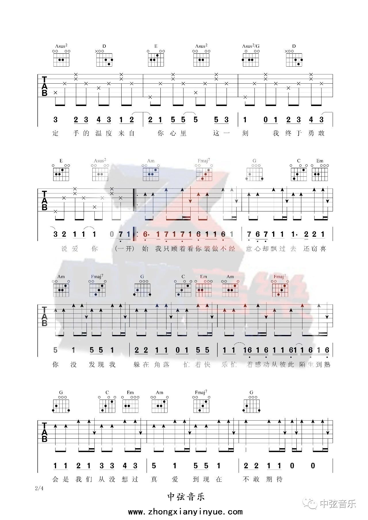 说爱你吉他谱3-蔡依林-C调指法