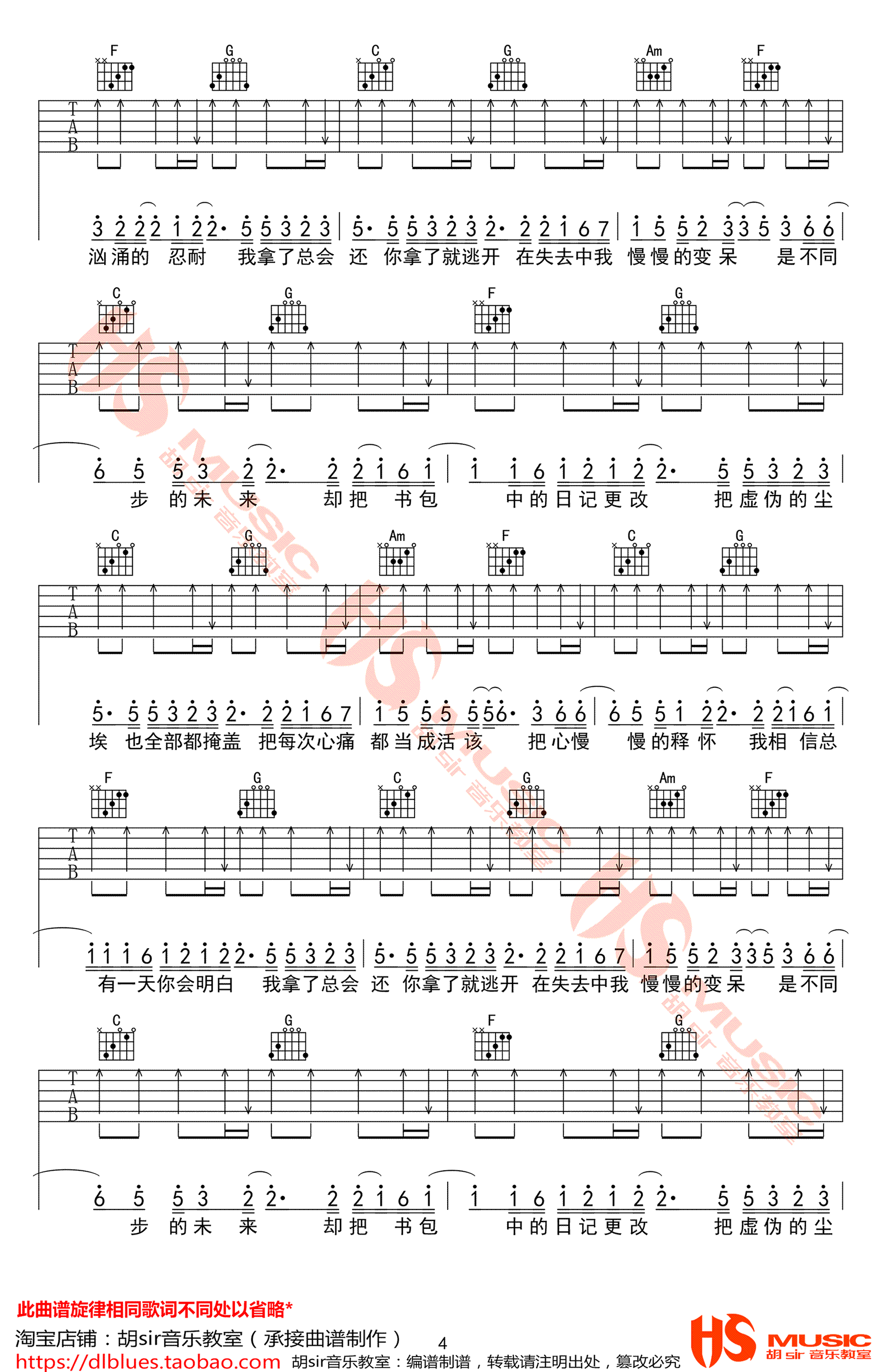 去年夏天吉他谱4-王大毛-C调指法